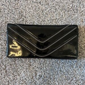 Tarnish Black Genuine Leather Patent 13 Card Slot Wallet/Clutch Zipper Trim